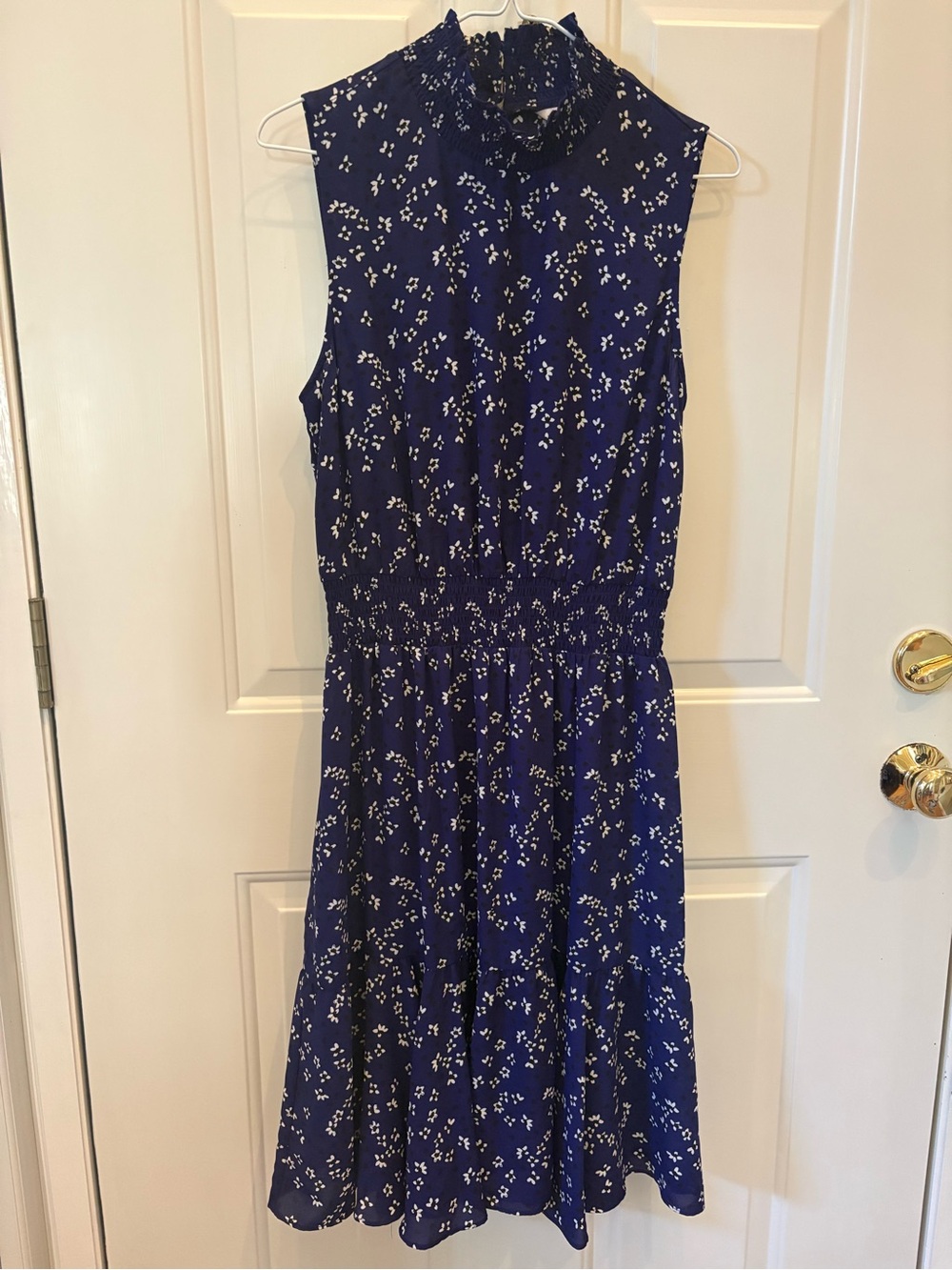 Nanette by Nanette Lepore purple Floral Sleeveless Smocked Dress Ruffle Neck